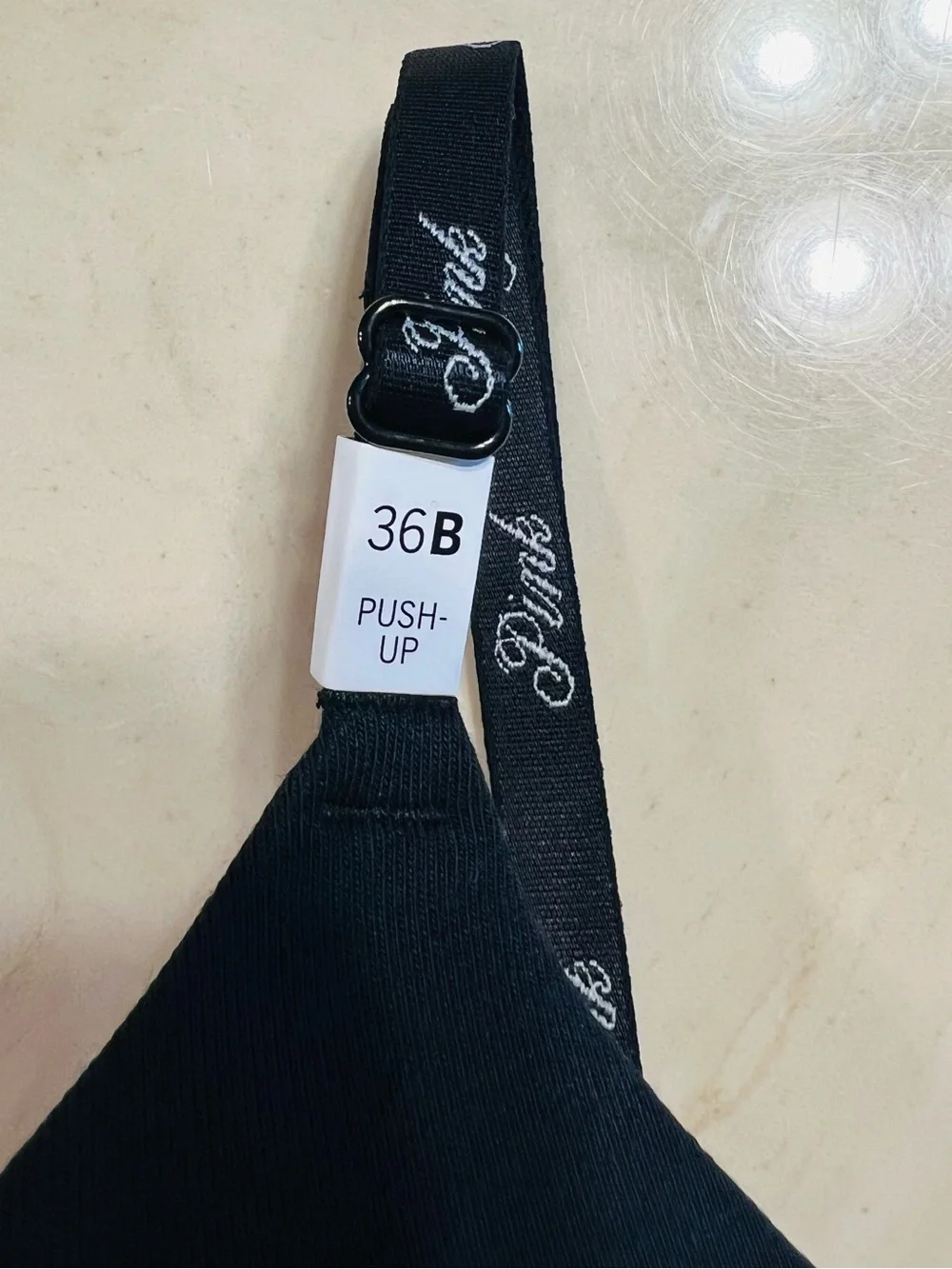 PINK VICTORIA’S SECRET Black Push-Up Bra & Cotton Boyshort Diamante Logo 36B